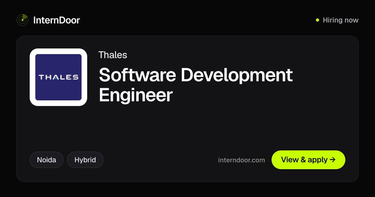Thales Software Development Engineer Job 2026 | InternDoor