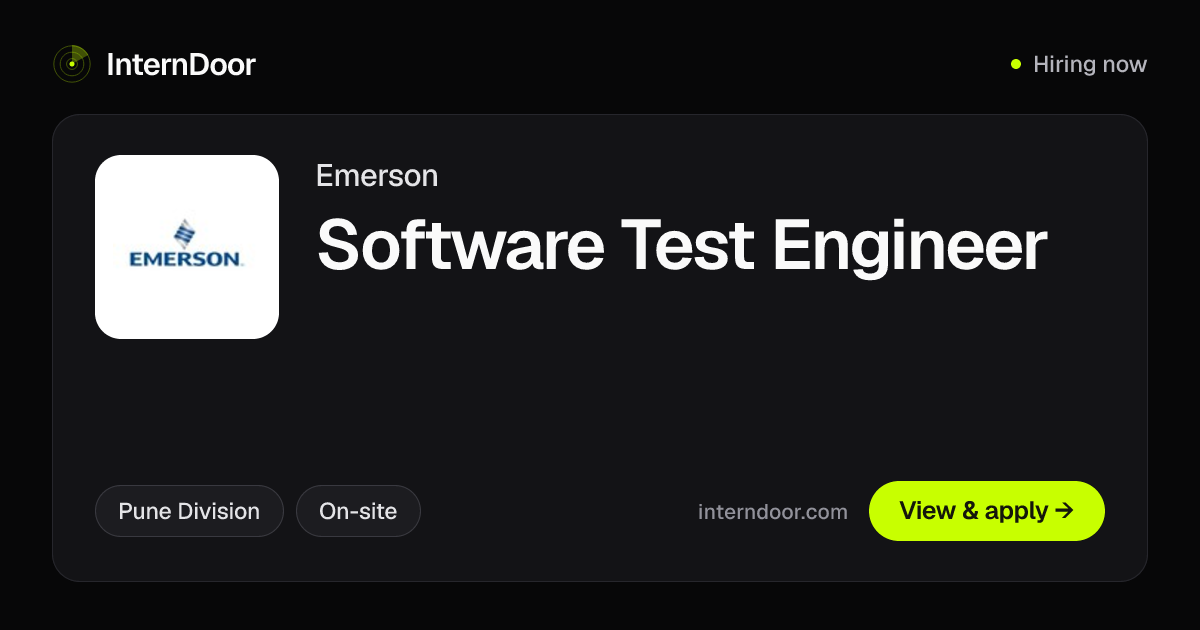 Emerson Software Test Engineer Job 2026 | InternDoor