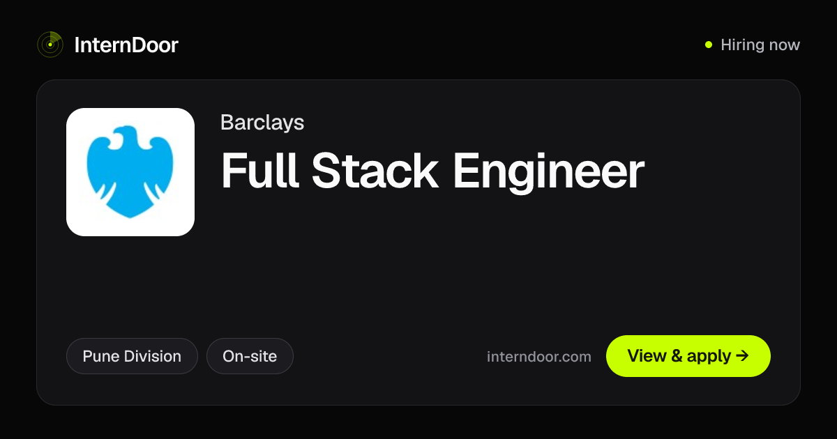 Barclays Full Stack Engineer Job 2026 | InternDoor