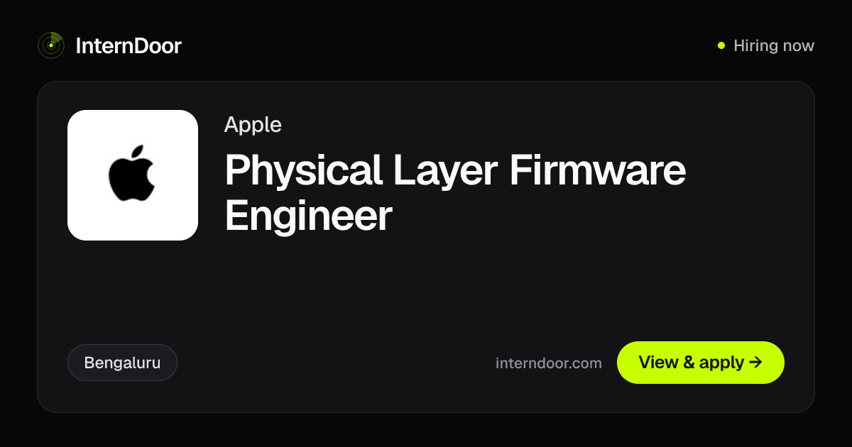Apple Physical Layer Firmware Engineer Job 2026 | InternDoor