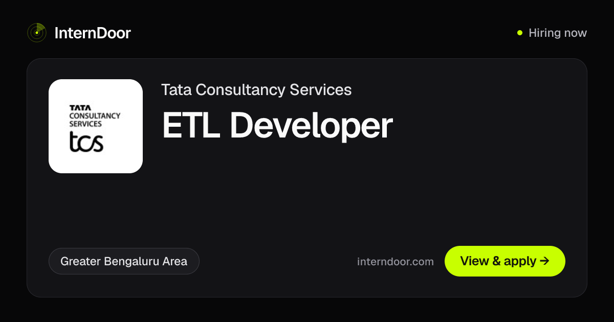 Tata Consultancy Services ETL Developer Job | InternDoor