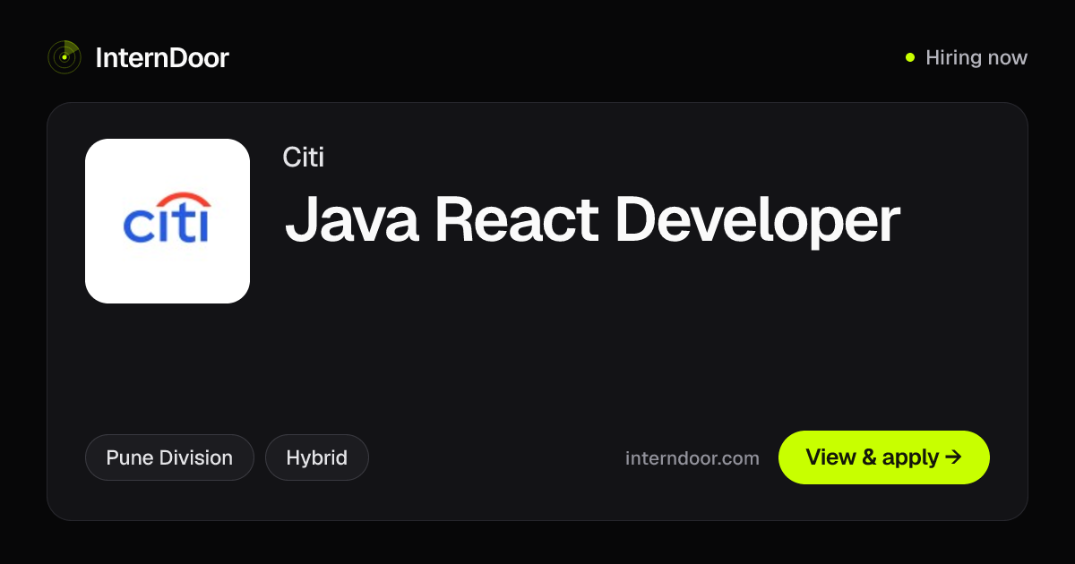 Citi Java React Developer Job 2026 | InternDoor